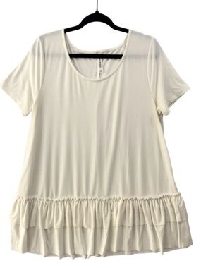 Ivory Ruffle Hem Tunic Top 1X Soft Minimalist Boho Chic Flowy Blouse